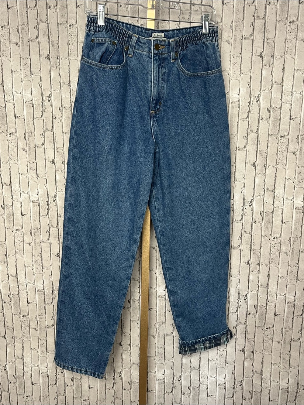 Vintage L.L. Bean Flannel Lined Jeans 8 Reg Side Elastic Straight Leg relaxed